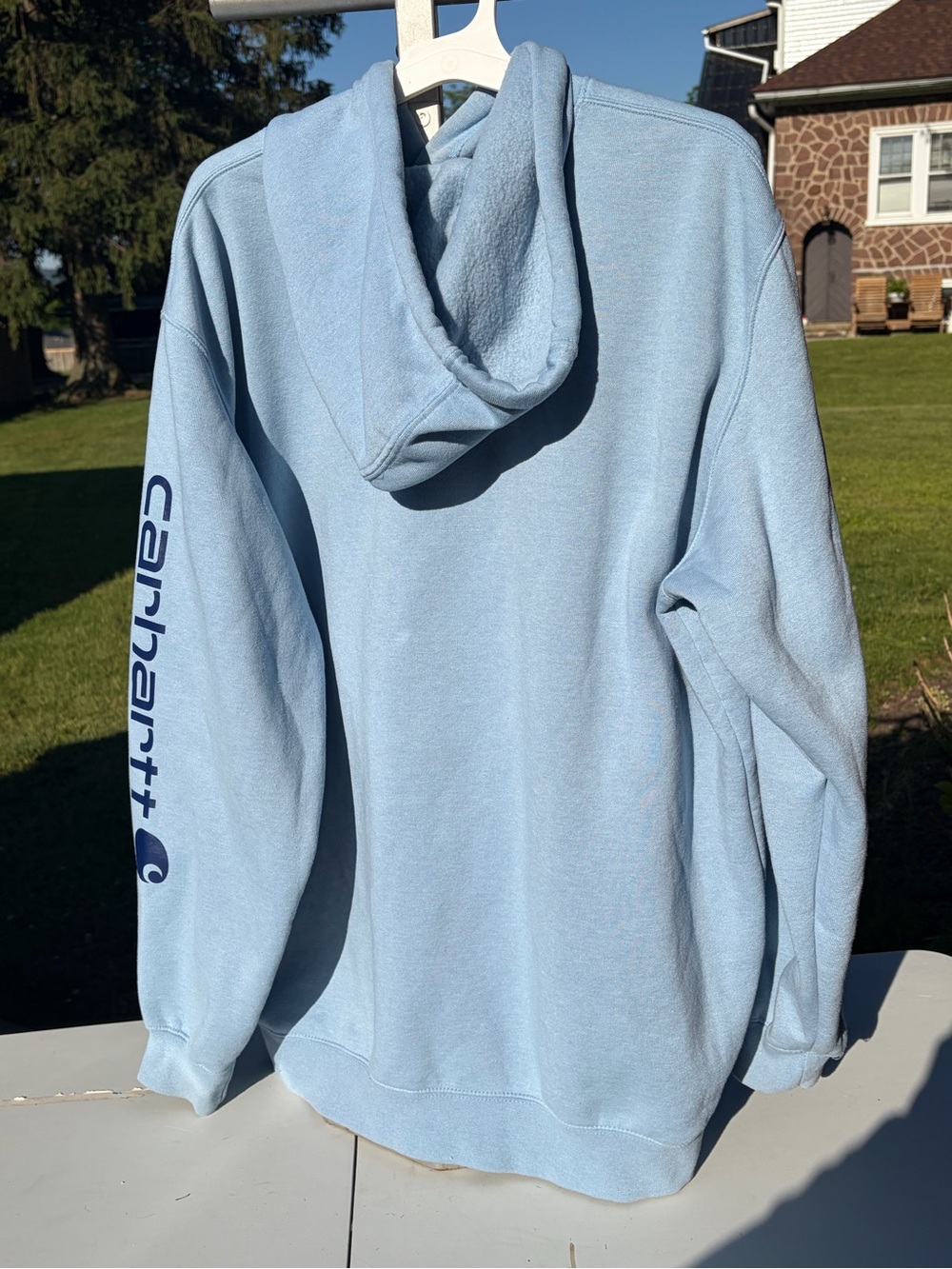 Carhartt Sky Blue Fleece Pullover Hoodie Hooded Sweatshirt Men XL Loose Fit - Picture 4 of 7